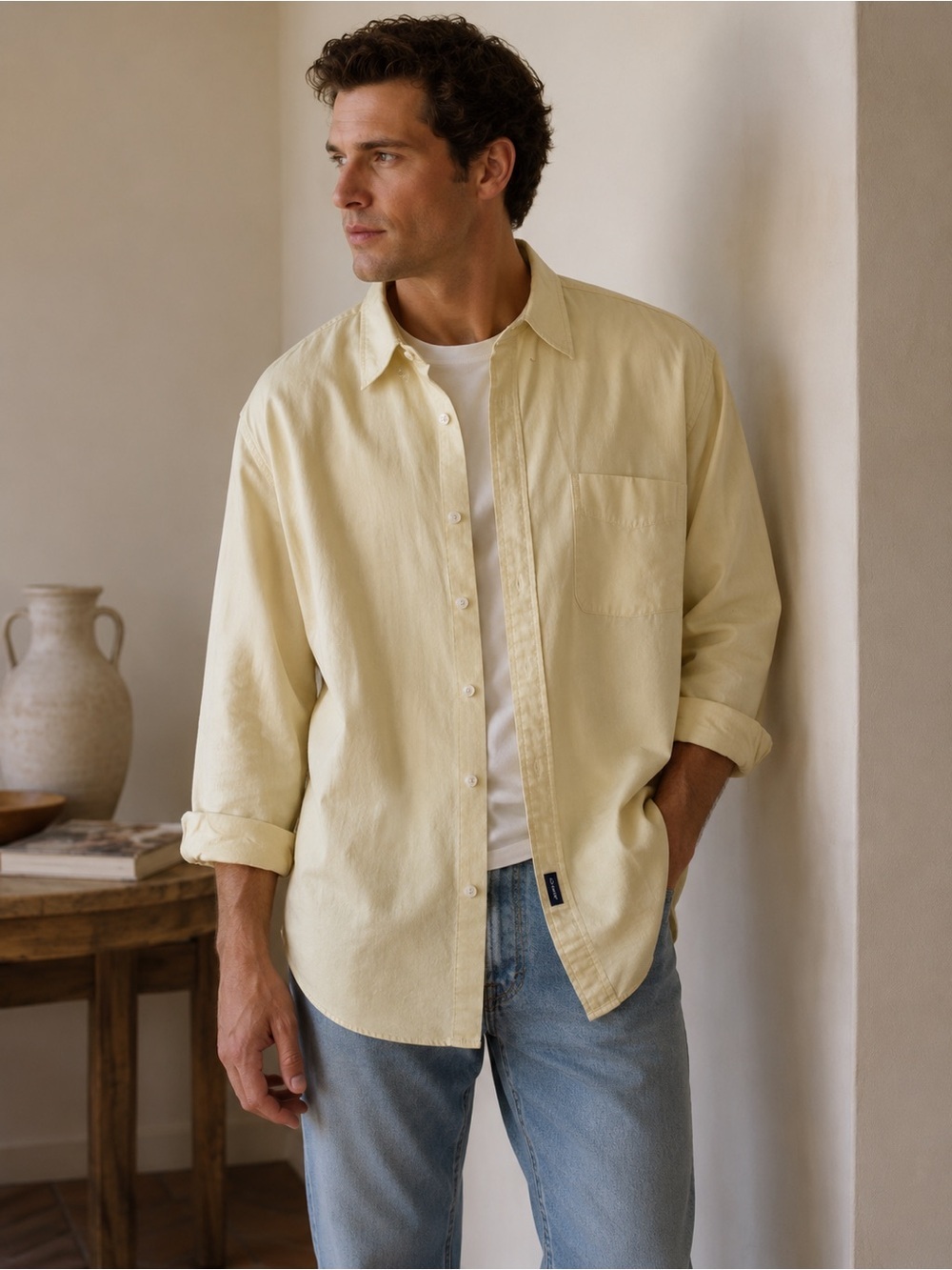 Gant Men's Casual Button-Down Shirt in Pale Yellow
